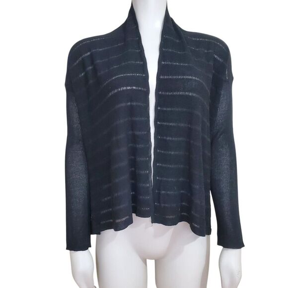 Eileen Fisher Black semi Sheer Open Front Cardigan Women PS Petite Small Viscose - Picture 1 of 8